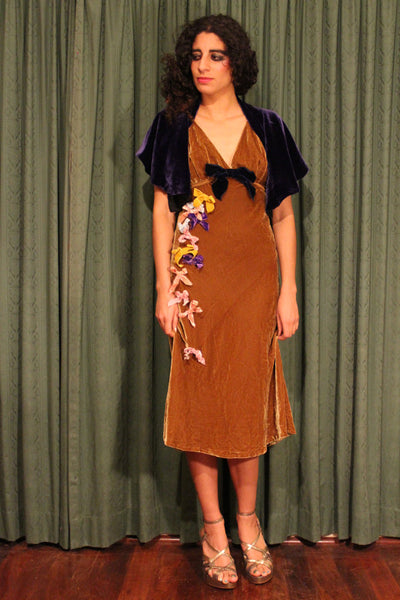 Vintage Velvet Dress with Applied Bow Detail