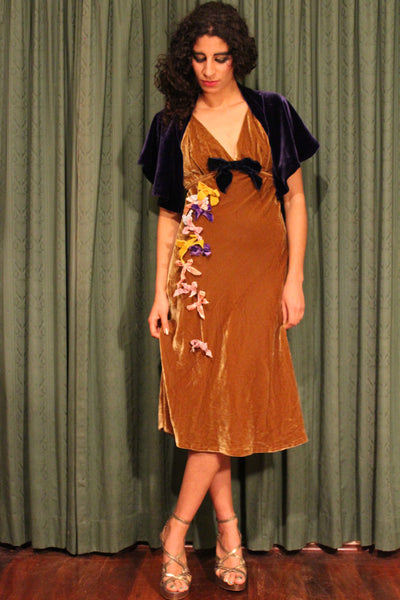 Vintage Velvet Dress with Applied Bow Detail