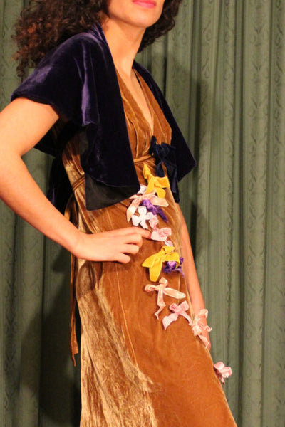 Vintage Velvet Dress with Applied Bow Detail